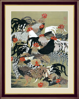 日本の名画 群鶏図 インテリア アート額絵 母の日 父の日 祝い 名入れギフト・名入れ記念品　綿の実工房