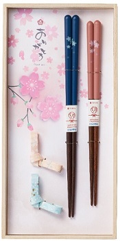 ギフト箸 夫婦箸 ありがとう 桜 箸置き付 桐箱入り 綿の実工房