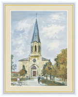 ユトリロモンルヴェルの教会　世界の名画ユトリロ名入れ　綿の実工房