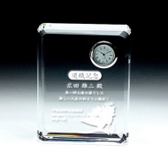 DT-6 クリスタル時計 サンド彫刻 名入れギフト 名入れ記念品 綿の実工房