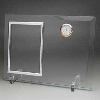 DFT-1 銀色フォトフレーム 時計付 フォトフレーム名入れ 名入れギフト 記念品 綿の実工房