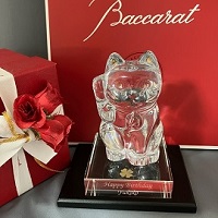 バカラ 招き猫 ガラス製台座 名入れ 名前入り 周年 開店 創業 開業 贈答品 名入れギフト記念品