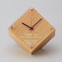 時計名入れ記念品 木製時計名入れ スクエアクロック オリジナルギフト 綿の実工房