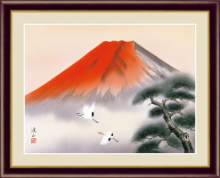 富士山水画 赤富士飛翔 インテリア アート額絵 母の日 父の日 祝い 名入れギフト・名入れ記念品　綿の実工房