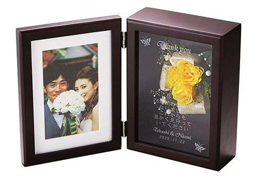 フラワーアレンジメッセージ&フォトフレーム イエロー フラワーギフト記念品 プリザーブドフラワー