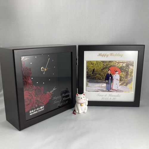 フラワー時計＆フォトフレーム名入れ プリザーブドフラワー フラワーギフト記念品