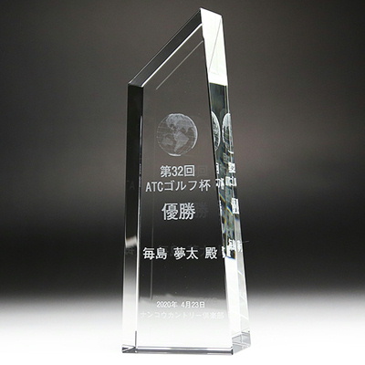 CR-23 クリスタルトロフィー 名入れ記念品 オリジナル 木製の飾り台付 綿の実工房