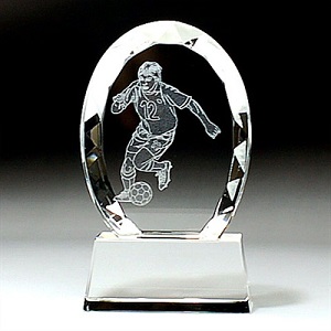 クリスタルスポーツトロフィー 名入れ記念品 オリジナル 木製の飾り台付 綿の実工房