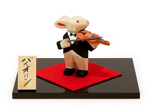 月夜の楽団 ねずみ バイオリン 南雲 一刀彫り木彫り人形