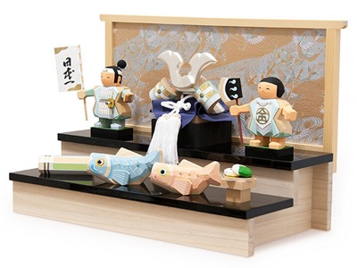 瑚白二段飾り 五月人形 伊予一刀彫 木彫人形 南雲 端午の節句 初節句